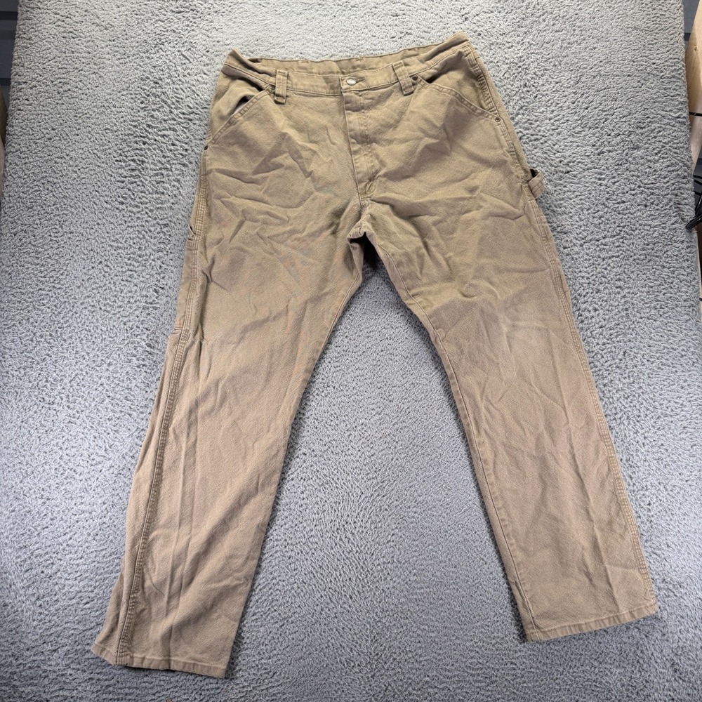 Wrangler Jeans Mens 36x32 Biege Cotton Denim Straight Workwear Carpenter Stretch